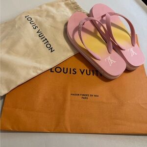 Louis Vuitton Pink and Yellow Gradient Flip Flops